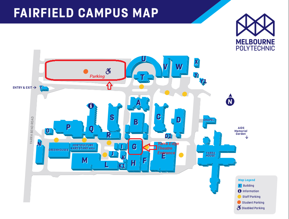Campus map showing the parking and venue locations