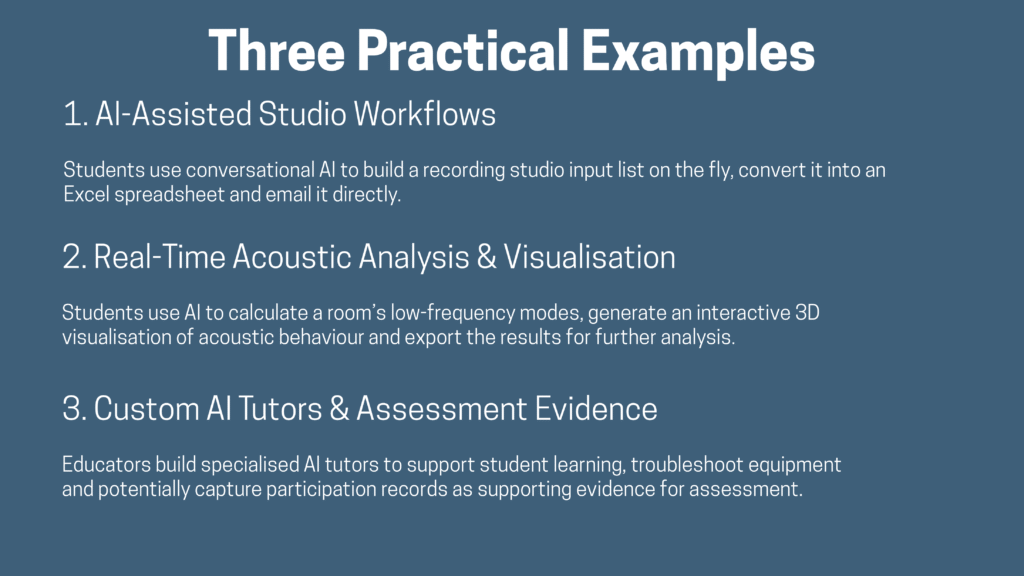 Presentation Slide detailing 3 practical examples